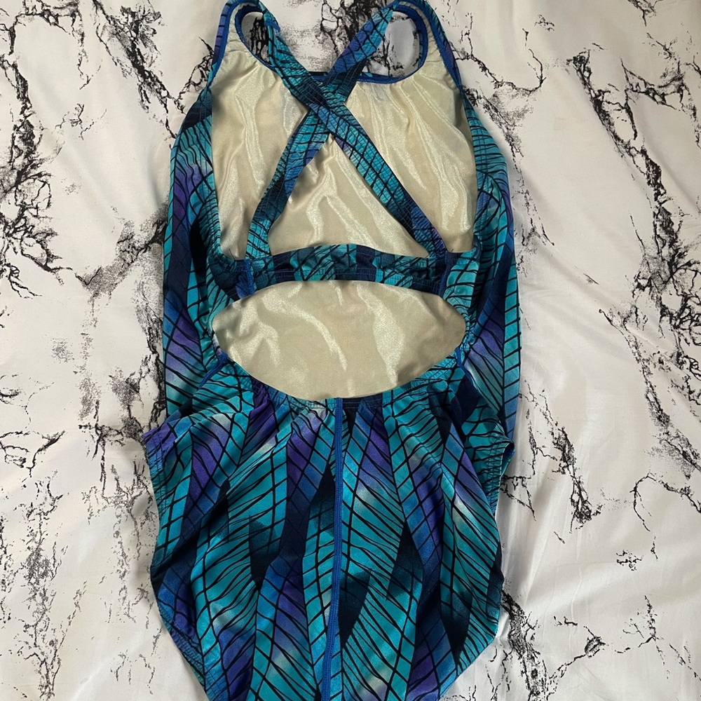Multi colored blue one piece bathing suit - Picture 3 of 5